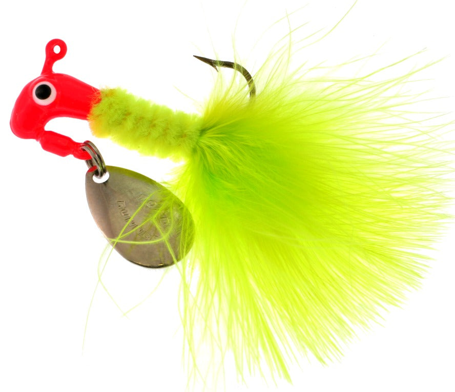 Road Runner Marabou Lures Card of 12 1/32oz 1001 020 Fluorescent Red/Chartreuse