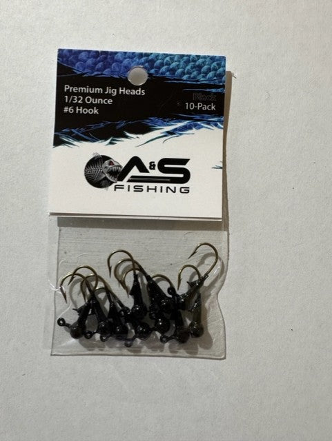 A&S Premium Jig Heads 10 Count 1/32 Black