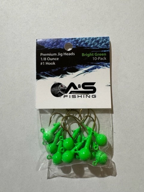 A&S Premium Jig Heads 10 Count 1/8 Bright Green