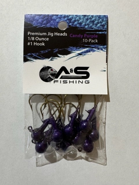 A&S Premium Jig Heads 10 Count 1/8 Candy Purple