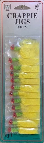 FJ Neil Crappie Jigs 1/16 Card of 12 Red/Green/Yellow 160-RGY