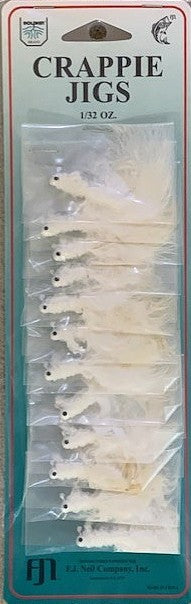 FJ Neil Crappie Jigs 1/16 Card of 12 White 160-WWW