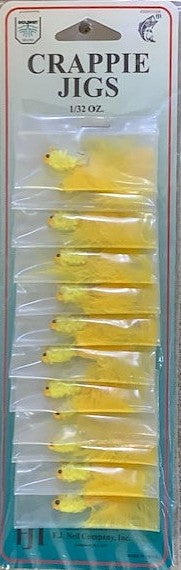 FJ Neil Crappie Jigs 1/32 Card of 12 Yellow 320-YYY