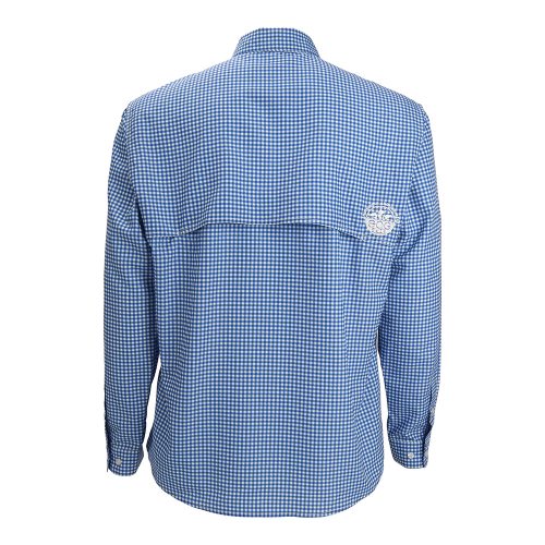 EAG Elite Button Down Big Blue Long Sleeve Fishing Shirt-Blue Gingham