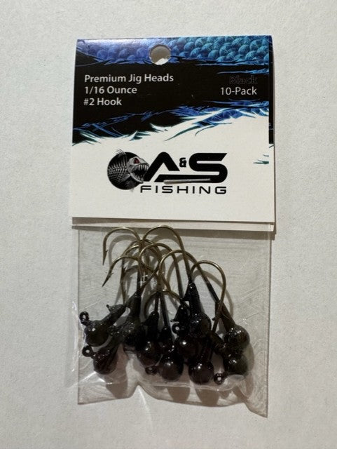 A&S Premium Jig Heads 10 Count 1/16 Black