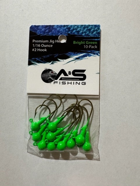 A&S Premium Jig Heads 10 Count 1/16 Bright Green