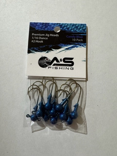 A&S Premium Jig Heads 10 Count 1/16 Candy Blue