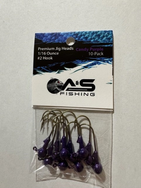 A&S Premium Jig Heads 10 Count 1/16 Candy Purple