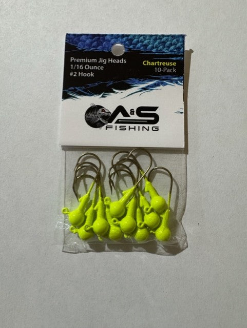 A&S Premium Jig Heads 10 Count 1/16 Chartreuse