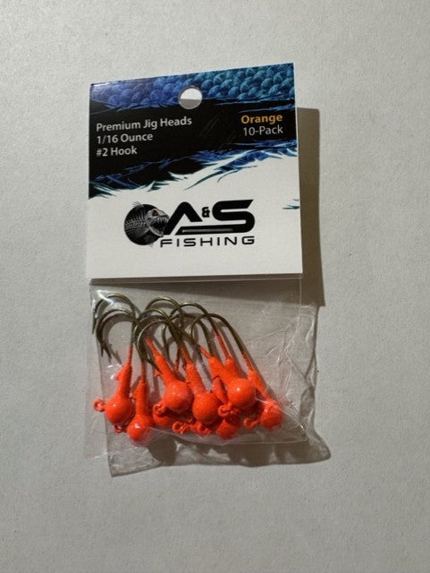 A&S Premium Jig Heads 10 Count 1/16 Orange