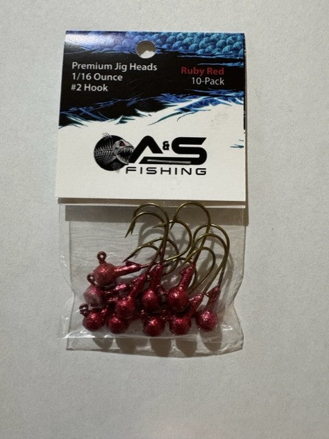 A&S Premium Jig Heads 10 Count 1/16 Ruby Red