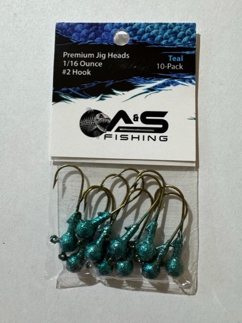 A&S Premium Jig Heads 10 Count 1/16 Teal