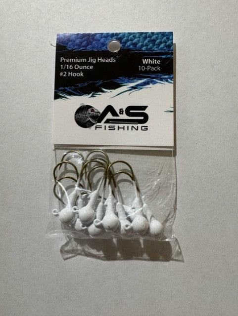 A&S Premium Jig Heads 10 Count 1/16 White