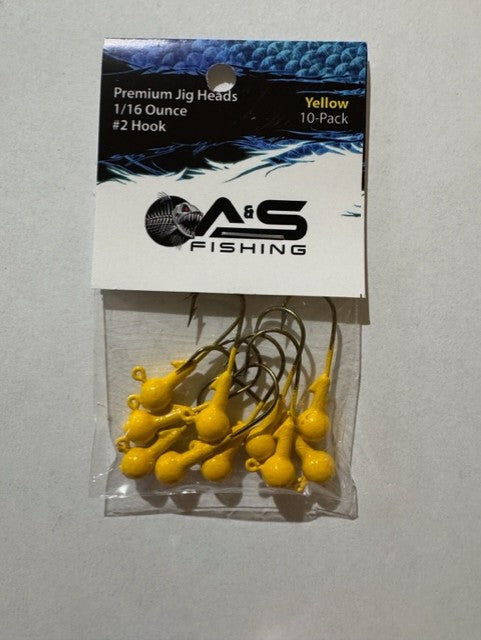 A&S Premium Jig Heads 10 Count 1/16 Yellow