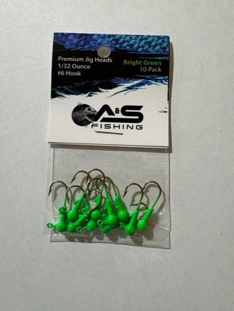 A&S Premium Jig Heads 10 Count 1/32 Bright Green