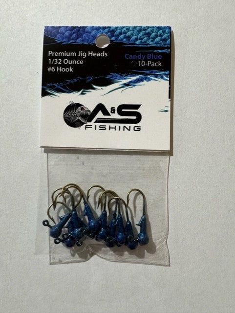A&S Premium Jig Heads 10 Count 1/32 Candy Blue