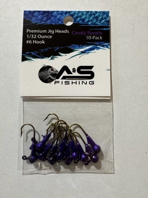 A&S Premium Jig Heads 10 Count 1/32 Candy Purple