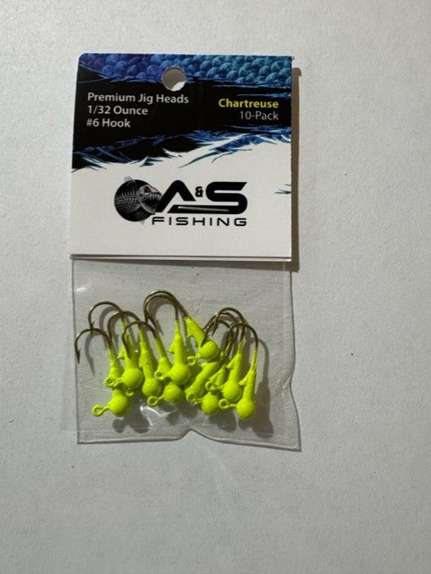 A&S Premium Jig Heads 10 Count 1/32 Chartreuse