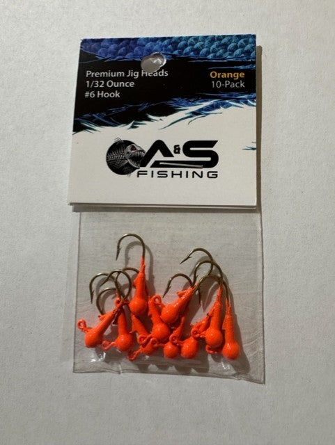 A&S Premium Jig Heads 10 Count 1/32 Orange