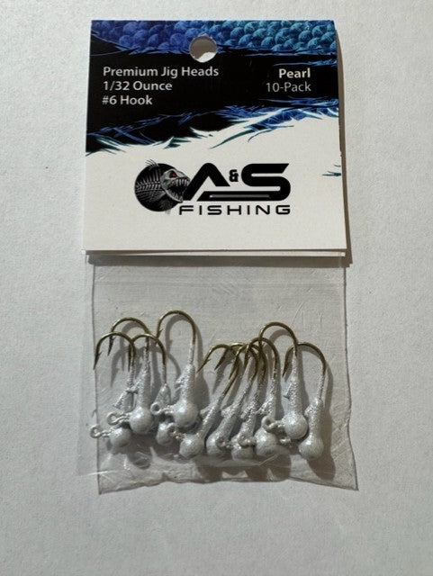A&S Premium Jig Heads 10 Count 1/32 Pearl