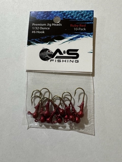 A&S Premium Jig Heads 10 Count 1/32 Ruby Red