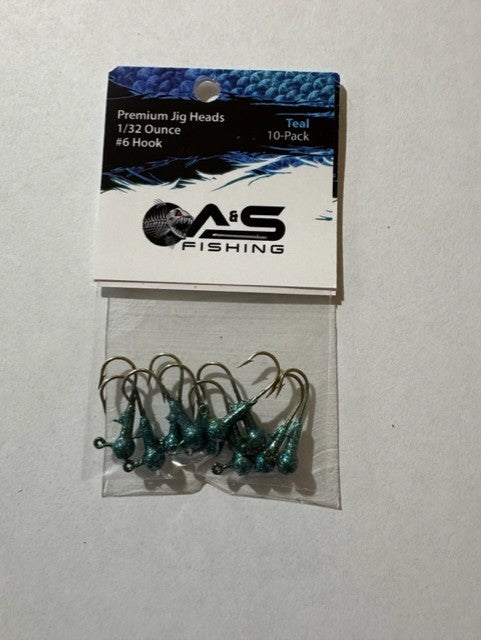 A&S Premium Jig Heads 10 Count 1/32 Teal