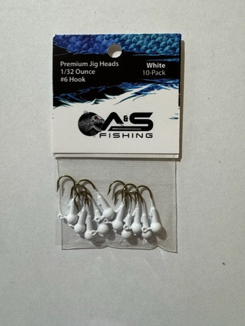 A&S Premium Jig Heads 10 Count 1/32 White