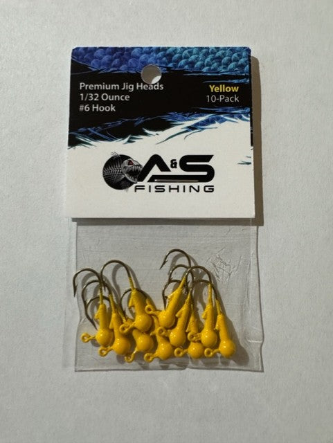 A&S Premium Jig Heads 10 Count 1/32 Yellow