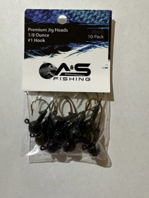 A&S Premium Jig Heads 10 Count 1/8 Black