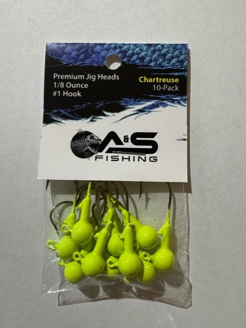 A&S Premium Jig Heads 10 Count 1/8 Chartreuse