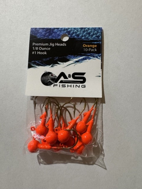 A&S Premium Jig Heads 10 Count 1/8 Orange