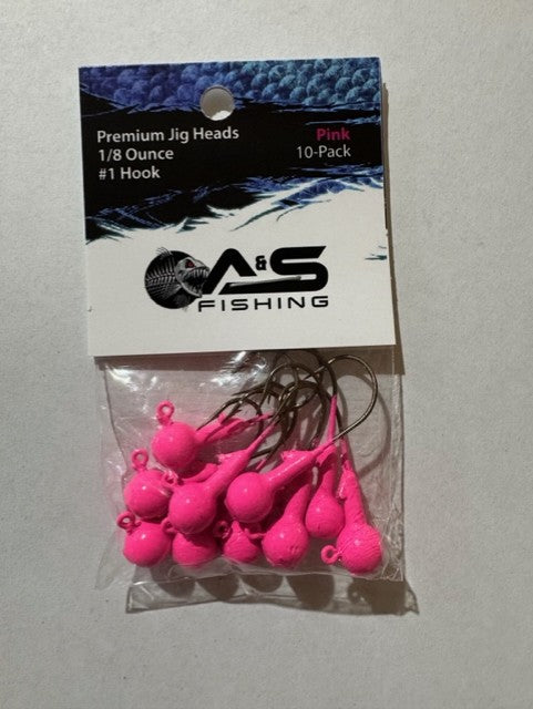A&S Premium Jig Heads 10 Count 1/8 Pink