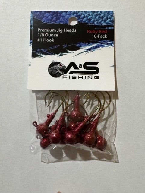 A&S Premium Jig Heads 10 Count 1/8 Ruby Red