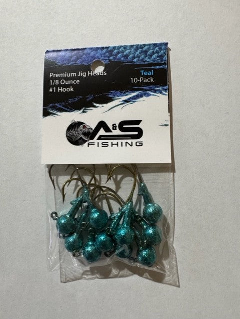 A&S Premium Jig Heads 10 Count 1/8 Teal