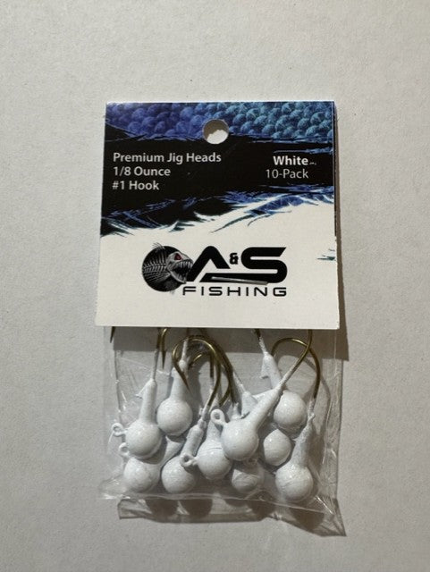 A&S Premium Jig Heads 10 Count 1/8 White
