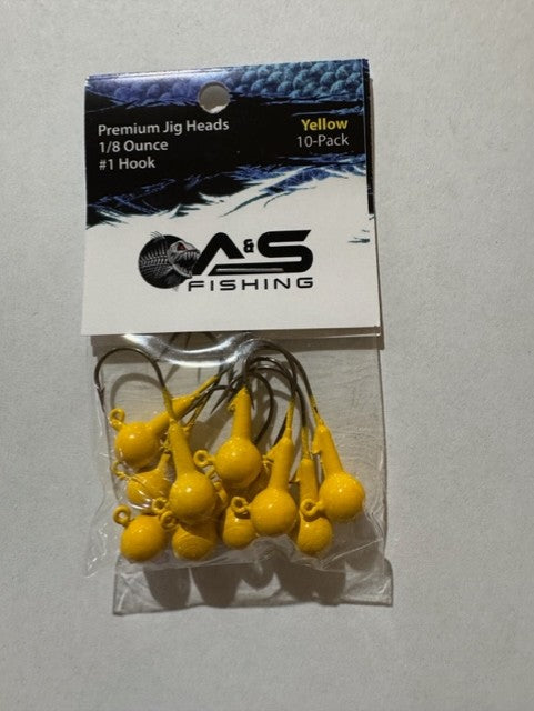 A&S Premium Jig Heads 10 Count 1/8 Yellow