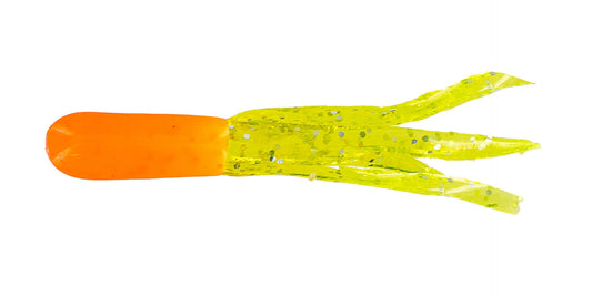 Big Bite 1.5" Crappie Tube Orange/Chartreuse Sparkle 10 Pack