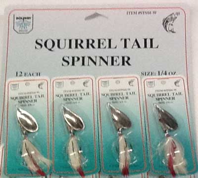 FJ Neil Squirrel Tail Spinner 1/8oz Red/White Card of 12 STS-18-W