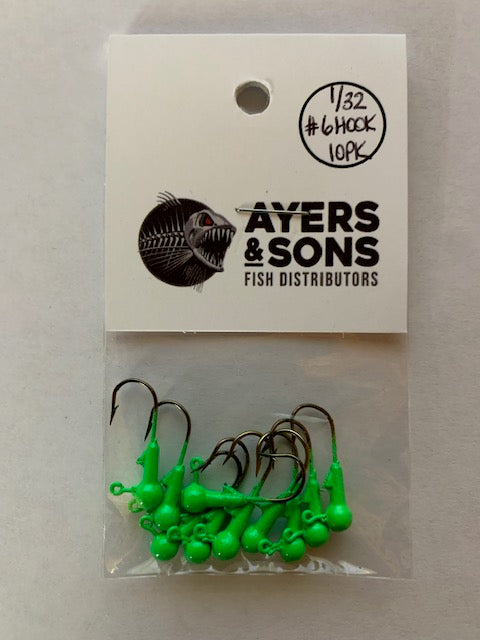A&S Premium Jig Heads 10 Count 1/32 Bright Green