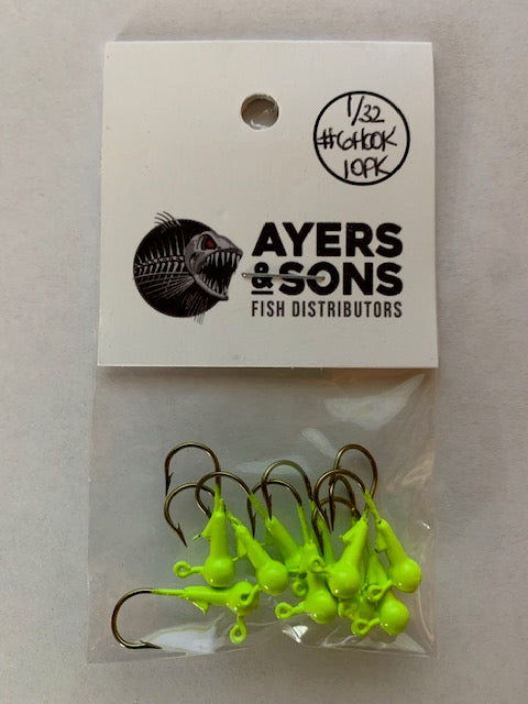 A&S Premium Jig Heads 10 Count 1/32 Chartreuse