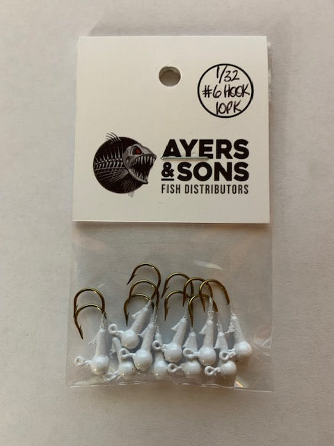 A&S Premium Jig Heads 10 Count 1/32 White