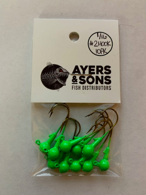 A&S Premium Jig Heads 10 Count 1/16 Bright Green