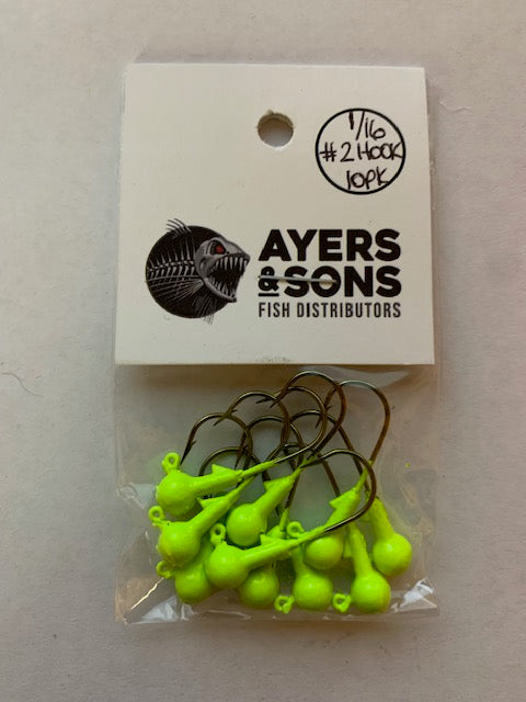 A&S Premium Jig Heads 10 Count 1/16 Chartreuse