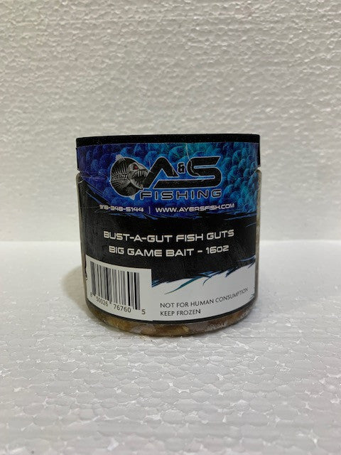 A&S Bust-A-Gut Fish Guts Big Game Bait 16oz Shatterproof Jar / 8 or 12 Count Case with Expedited Shipping