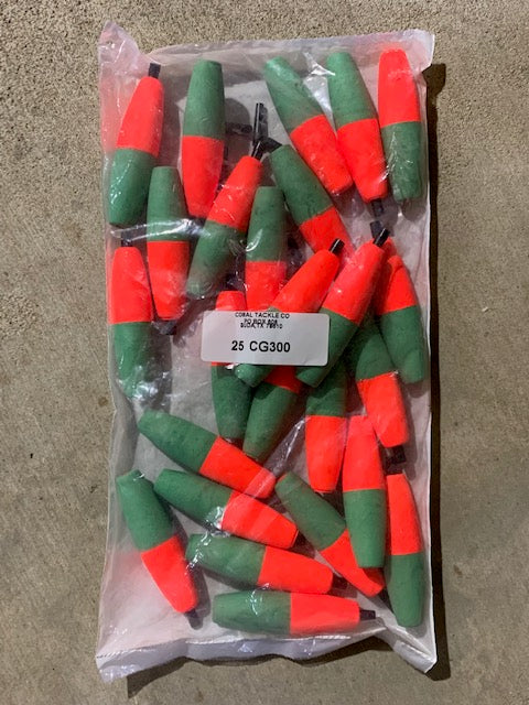 Comal 3" Cigar Peg Floats 25 Pack Red/Green