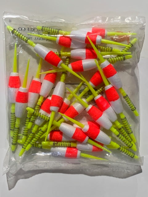 Comal 1.5" Cigar Spring Stick Floats 25 Pack Red/White