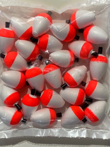 Comal 1.5" Pear Peg Floats 25 Pack Red/White P150 Assorted Colors