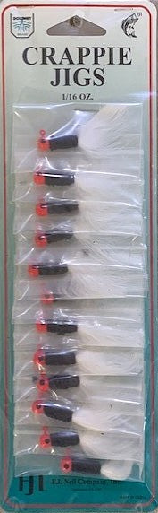 FJ Neil Crappie Jigs 1/16 Card of 12 Red/Blk/White 160-RBW