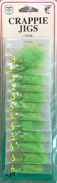FJ Neil Crappie Jigs 1/8 Card of 12 Chartreuse 180-CHR