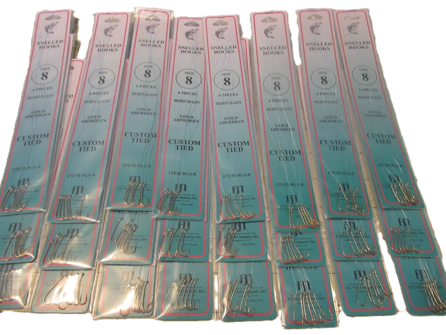 FJ Neil Gold Aberdeen Snelled Hook SZ 1/0 / 24 Packs of 6 Hooks Each